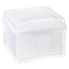 an empty plastic storage box on a white background