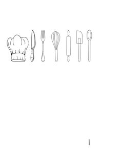 a line drawing of kitchen utensils on a white background