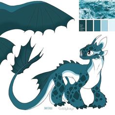 an image of a blue dragon with wings on it's back and the color scheme below