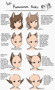 an anime character's face with different hair styles and facial expressions, including cat ears