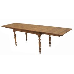 an old wooden table with two legs and a long, narrow dining table on one end