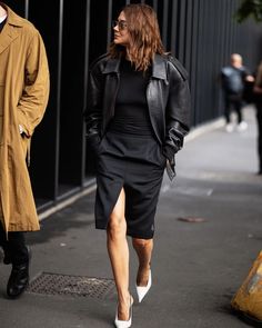 Black Coat Street Style, Saint Laurent Leather Jacket, Christina Centenera, Centenera Christine, Christine Centenera Style, Milano Street Style, Dress Jacket Outfit, Autumn Winter 2023 2024, Miroslava Duma Style