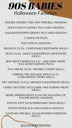 a menu for the 90's babies halloween favorites