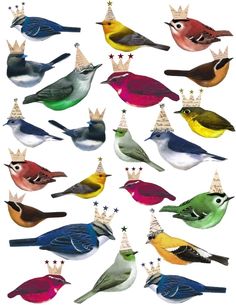 many birds with crowns on their heads are shown in this illustration from the book,