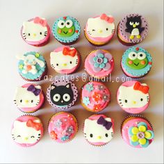 hello kitty cupcakes are arranged in the shape of an owl and other animals