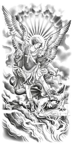 Shoulder To Elbow Tattoo Sleeve Men, Half Sleeve Tattoo Drawings Sketches, Heaven Vs Hell Tattoo, Archangel Michael Tattoo For Men, Mens Upper Arm Tattoo, Archangel Tattoo Design, Inner Bicep Tattoos For Women, Michael Archangel Tattoo, Inside Arm Tattoo Men