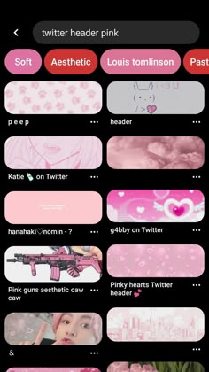 an iphone screen with pink images and texting on the bottom right corner, which reads twitterr reader pink aesthetic louis tomlison past