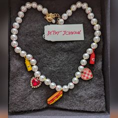 Nwt Betsey Johnson Picnic Hotdog Necklace And Bracelet Faux Pearls Necklace Retail Price: $58 Bracelet Retail Price: $58 Besty Johnson, Charm Bracelet Watch, Betsey Johnson Necklace, Sweet Jewelry, Halloween Costume Outfits, Pearls Necklace, Jewelry Fashion Trends, Charm Necklaces, Funky Jewelry