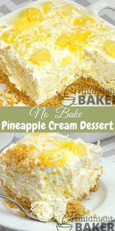 no bake pineapple cream dessert on a white plate