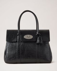 Bayswater | Black High Shine Calf Leather | Women | Mulberry Bayswater Tote, Mulberry Shoulder Bag, Mulberry Bush, Mulberry Bayswater, Mulberry Bag, Bag Icon, Purse Accessories, Leather Care, Black Tote Bag