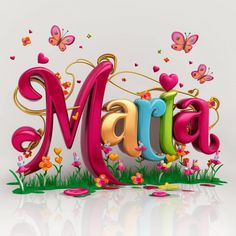 the word mama written in 3d letters surrounded by flowers and butterflies