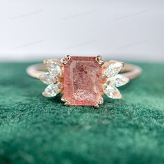 Minimalist Strawberry Promise Ring with Marquise Cut Pink Quartz, Statement Solitaire Strawberry Ring Leaf Inspired Strawberry Cocktail Ring Specifications :- ❥ Stone - Natural Strawberry   ❥ Stone Size - 6x8mm ❥ Cut Type - Octogon  ❥ Side Stones - Simulated Diamonds Cz ❥ Ring Size: I offer more than one (Contact us if your ring size is not available in the listing) ❥ Color: Silver, Gold, Rose Gold, White Gold or Black Rhodium ❥ Material : 925 Sterling Silver, 14K/18K/22K Solid Gold ---> ❥ Makes a Wonderful Gift for your Girlfriend, Wife, Mother and Friend or Simply an Excellent Addition to Your Jewelry Collection -->IF YOU WANT CUSTOM ENGRAVING ON YOUR RING VISIT OUR LISTING HERE: It's Only 2 USD --------------------------------------------------------------------------------------------- Strawberry Cocktail, Strawberry Ring, Strawberry Cocktails, Gifts For Your Girlfriend, Solid Gold Jewelry, Cz Ring, Black Rhodium, Pink Quartz, Marquise Cut