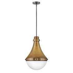 an antique brass and white glass pendant light