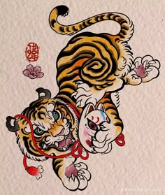 a drawing of a tiger on paper with chinese writing