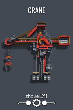 an image of a red and yellow plane made out of lego blocks with the words crane above it