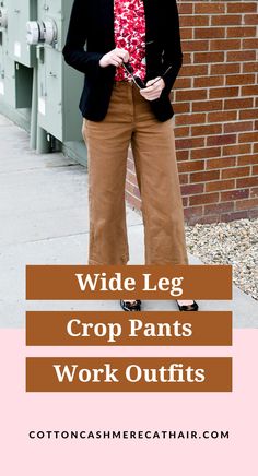 Green Wide Leg Cropped Pants Outfit, Rust Cropped Pants Outfit, Short Wide Leg Pants Outfit, Wide Leg Khaki Pants Outfit Work, Cropped Pants Outfit Winter, Khaki Wide Leg Pants Outfits, Tan Wide Leg Pants Outfit, Cropped Pants Winter, Wide Leg Crop Pants Outfit