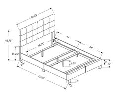 a bed frame is shown with measurements for the headboard and foot board on it