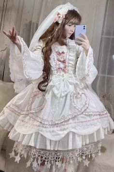 White [Pure Love Story] Hanayome Bowknot Stitching Ji Sleeves Sweet L – LolitaInside Sweet White Dress With Ruffles, Sweet White Ruffled Dress, Feminine White Patchwork Dress, White Feminine Patchwork Dress, White Patchwork Feminine Dress, White Patchwork Party Dress, Cute White Dresses With Ruffles, Sweet White Dress With Bow, White Knee-length Patchwork Dress