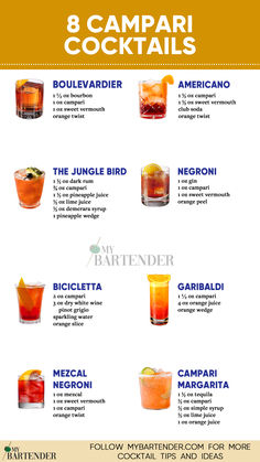 Campari Cocktails Campari Drinks Cocktails, Drinks With Aperol, Campari Cocktail Recipes, Campari Recipes, Negroni Variations, Campari Drinks, Campari Cocktail, Campari Cocktails, Strong Cocktails