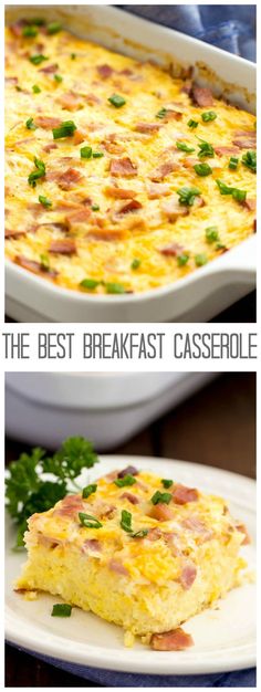 the best breakfast casserole recipe is made with eggs, ham and cheese it's so good to eat