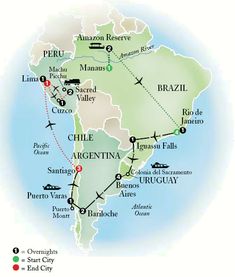 a map of the route for peru and argentina with all its major cities on it