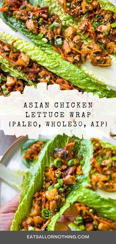 Craving a light, refreshing, burst of umami flavors? This 30-minute Paleo Asian Chicken Lettuce Wrap is just what you need to satisfy your hunger. It’s gluten-free, soy-free, low carb, low sodium, Keto, Whole30-approved, and can be made AIP-friendly. Paleo Lettuce Wraps Chicken, Whole 30 Thai Recipes, Anti Inflammation Lettuce Wraps, Whole 30 Asian Chicken Salad, Paleo Asian Chicken Recipes, Paleo Chicken Sandwich, Gluten Free Chicken Lettuce Wraps, Whole30 Lettuce Wraps, Aip Lunch Ideas On The Go