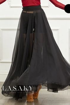 Lasaky - Professional Dance Training Skirt: Classical and Modern Style Performance Outfit crafted with Exquisite Chiffon, featuring a Dynamic 720-Degree Big Swing Skirt Party Sheer Black Maxi Skirt, Black Sheer Maxi Skirt For Party, Black Sheer Maxi Skirt For Evening, Party Chiffon Pleated Skirt, Chiffon Party Skirt, Elegant Sheer Maxi Skirt For Party, Black Sheer Long Skirt, Black Sheer Flowy Skirt, Sheer Black Long Skirt