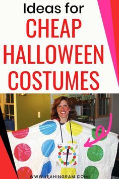 a woman holding up a homemade halloween costume