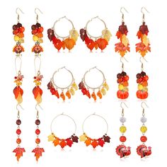 PRICES MAY VARY. Holiday Earrings for Women Variety Pack:9 pairs thanksgiving holiday themed dangling earrings including 3 pairs layer maple leaf long dangle earrings 3 pairs maple leave big round geometric hoop earrings and 3 pairs turkey pumpkin charms dangles earrings .So much styles and colors thanksgiving themed earrings bulk can matching your fall autumn outfits ,making you fashionable ,stylish , charming and more eye-catching in fall season . Hypoallergenic Thanksgiving Earrings :Fall has Diy Thanksgiving Earrings, Fall Handmade Jewelry, Thanksgiving Beaded Earrings, Fall Beaded Earrings, Fall Jewelry Ideas, Fall Beaded Jewelry, Turkey Earrings, Thanksgiving Earrings, Pumpkin Leaf