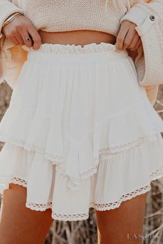 Lasaky - White Solid Color High Waist Crochet Ruffle Mini Skirt Cute Clothes To Buy, Ruffle Skirts, Rush Week, Gameday Outfits, Summer Bottoms, Ruffle Hem Skirt, Crochet Ruffle, Preppy Summer Outfits, Ruffle Mini Skirt