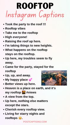 the instructions for roof top instagram captions