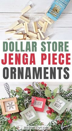 dollar store jenga piece ornaments with text overlay