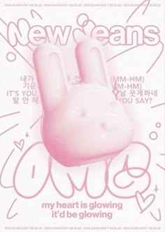 an advertisement for new jeans with a pink bunny rabbit on it's face and words above the image