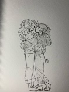 a drawing of two people hugging each other