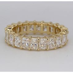 Ninacci 14K Yellow Gold Radiant Cut Eternity Band - 3.40 Carat Total Diamond Weight - Size 5.0 Eternity Band And Engagement Ring, Yellow Gold Eternity Band Diamond, Yellow Gold Eternity Band, Radiant Diamond Wedding Band, Elegant Gold Eternity Band With Diamond Accents, Radiant Cut Diamond Eternity Band For Anniversary, Radiant Cut Diamond Eternity Band Fine Jewelry, Luxury Baguette Cut Cubic Zirconia Eternity Band, Cubic Zirconia Eternity Band With Asscher Cut Prong Setting