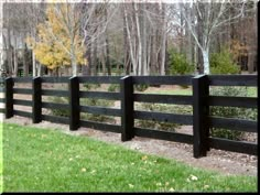 a black fence in front of some trees