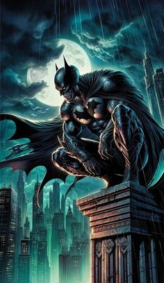 a painting of a batman on top of a building