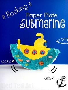 a paper plate that has a yellow submarine on it