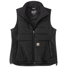 Take on cool, wet weather in this lightweight women's puffer vest from Carhartt. It's Cordura®-reinforced weave holds up to the toughest jobs, and lightweight insulation adds critical warmth. Water-repellent and windproof technology fights unsettled weather to keep you dry and comfortable. It's made to move with a relaxed fit and built-in flex where you need it most for a full range of motion. Features1.75-ounce, 100% Cordura® nylon shell; 11-ounce, 89% nylon, 11% elastane side and sleeve panels Women’s Carhartt, Womens Carhartt Vest, Carhartt Vest, Carhartt Womens, Womens Puffer Vest, Carhartt Women, Winter Vest, Outerwear Vest, Wet Weather