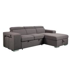 a gray sectional sofa with two recliners on the bottom and an ottoman underneath it