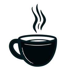 a cup of coffee with steam rising out of it's top, on a white background