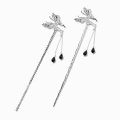 Claire's Silver-tone Butterfly Hair Sticks - 2 Pack Butterfly Hair Pins Aesthetic, Butterfly Hair Stick, Fairy Wing Hair Clip, Silver Butterfly Necklace With Butterfly Clasp, Crystal Butterfly Hair Clip, Piercing Kit, Butterfly Hair, Rainbow Beads, Easter Outfit