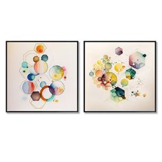 two paintings with different shapes and sizes on them