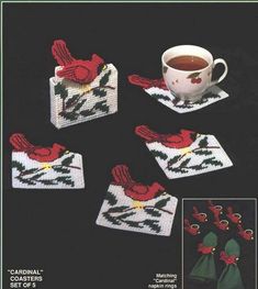 an advertisement for cardinal coasters with birds on them