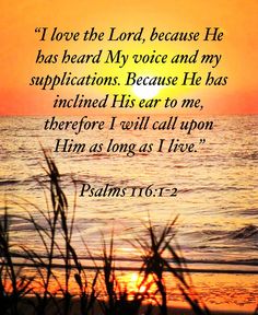 a sunset with the words, i love the lord, because he has heard my voice and