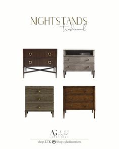 the night stands are available in four different colors and sizes, including one with drawers