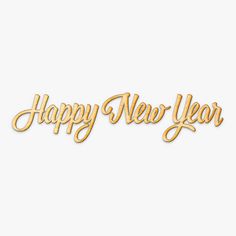 the word happy new year written in gold on a white background