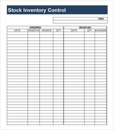 a stock inventory control sheet is shown