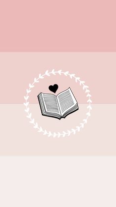 an open book sitting on top of a pink and white striped wall next to a black heart