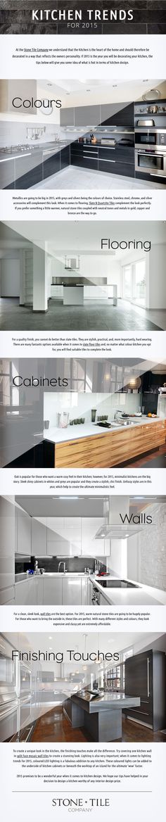 an info sheet showing the different types of kitchen cabinets and counter tops in various styles